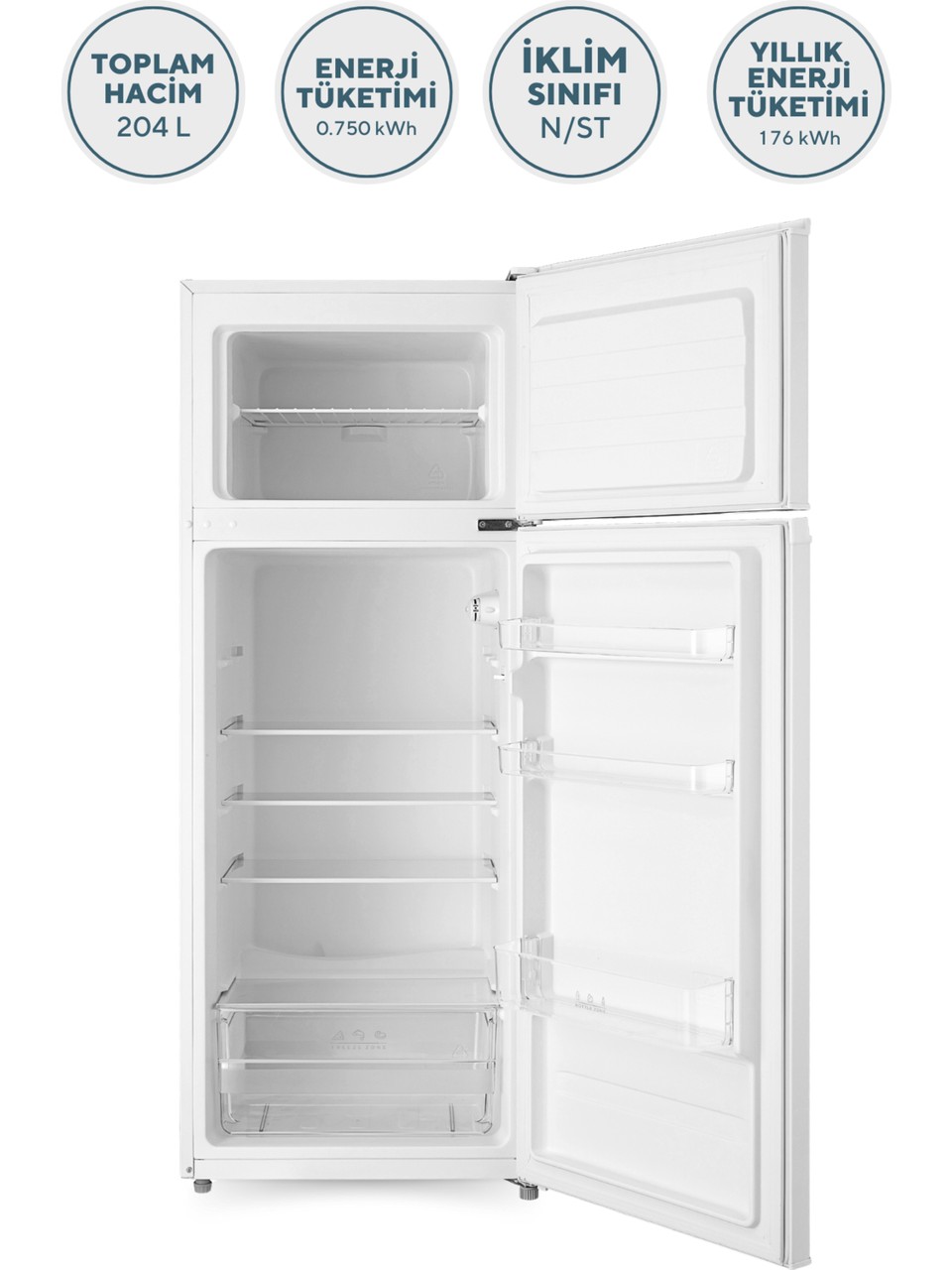 resimler/genel/Kumtel Çift Kapılı Buzdolabı 204L HTMF-210