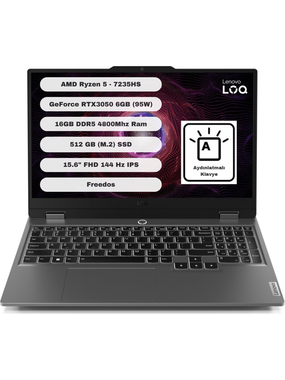 Lenovo LOQ AMD Ryzen 5 7235HS 16GB 512GB SSD RTX3050 Freedos 15.6
