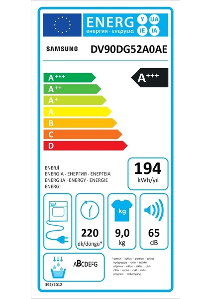 Samsung 9 Kg DV90DG52A0AEAH Isı Pompalı Kurutma Makinesi