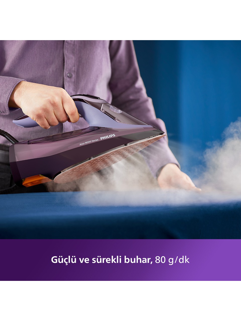 resimler/genel/Philips 8000 Serisi Azur Buharlı Ütü, 3000W, SteamGlide Elite Taban, Otomatik Kapanma, 240 g Şok Buhar, Sıfır Yanık Garantisi