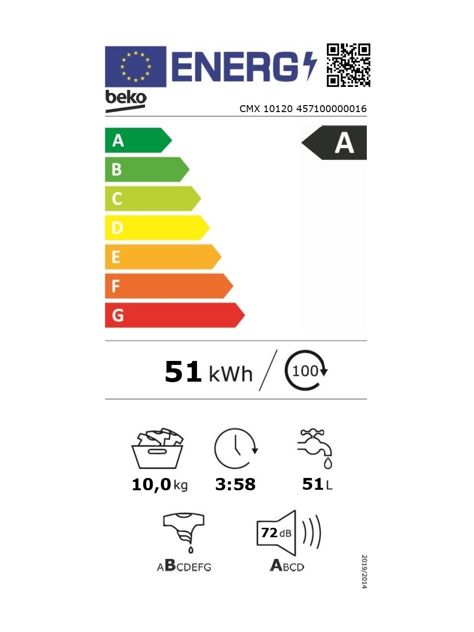 resimler/genel/Beko CMX 10120 1200 Devir 10 KG Çamaşır Makinesi