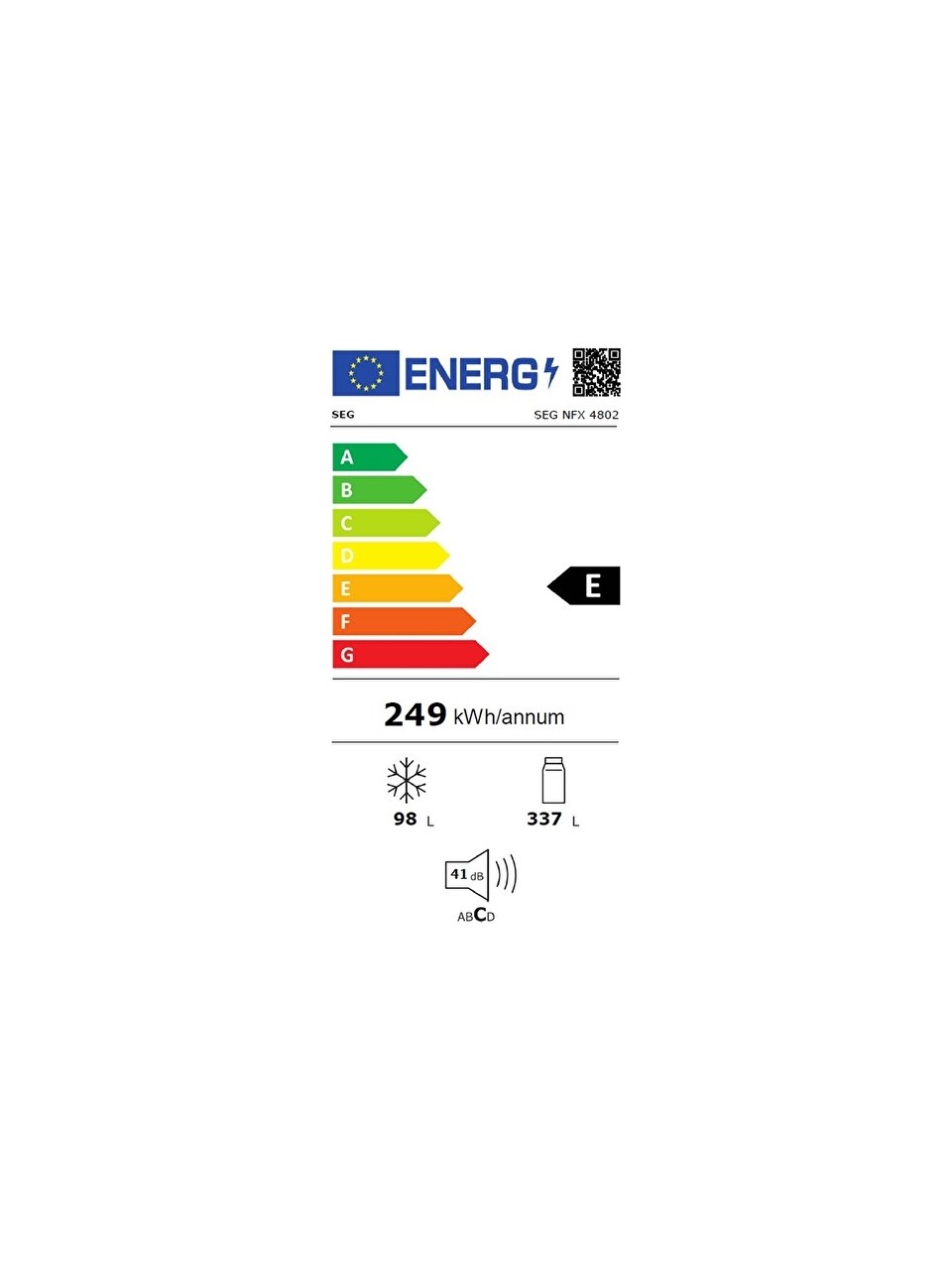 SEG Nfx 4802 E Enerji Sınıfı 435 lt Nofrost Buzdolabı
