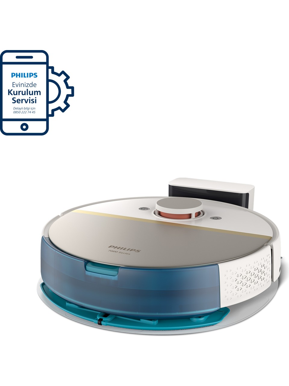 Philips XU700002 7000 Serisi HomeRun Aqua Islak Kuru Robot Süpürge, Sarj İstasyonlu, İpek Beyaz ve Altın Sarısı