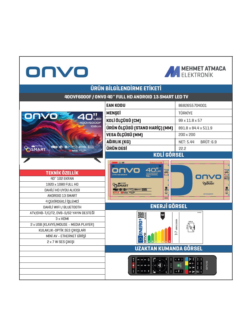 Onvo 40OVF6000F 40