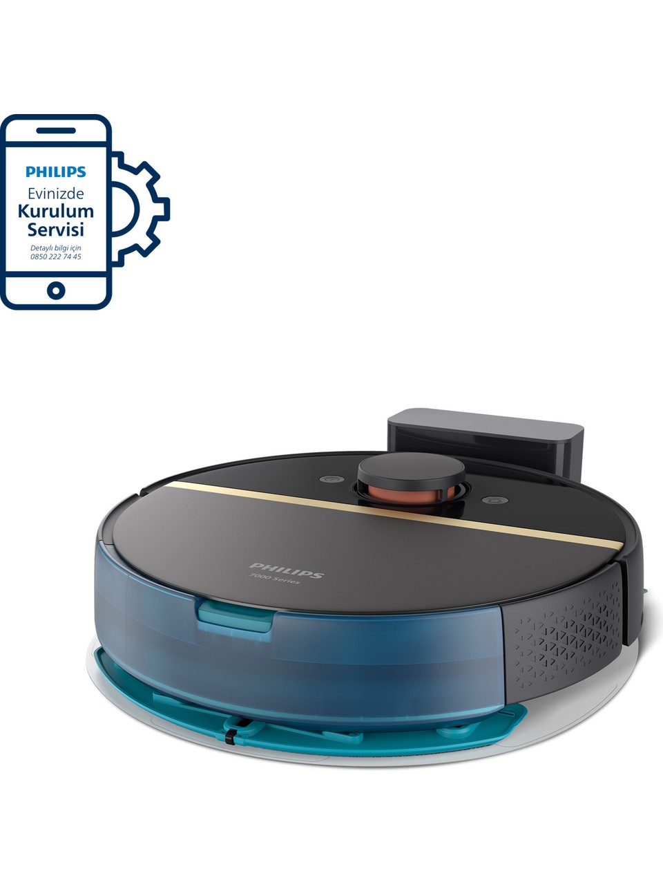 Philips XU700001 7000 Serisi HomeRun Aqua Islak Kuru Robot Süpürge, Sarj istasyonlu, Koyu Siyah ve Altın Sarısı