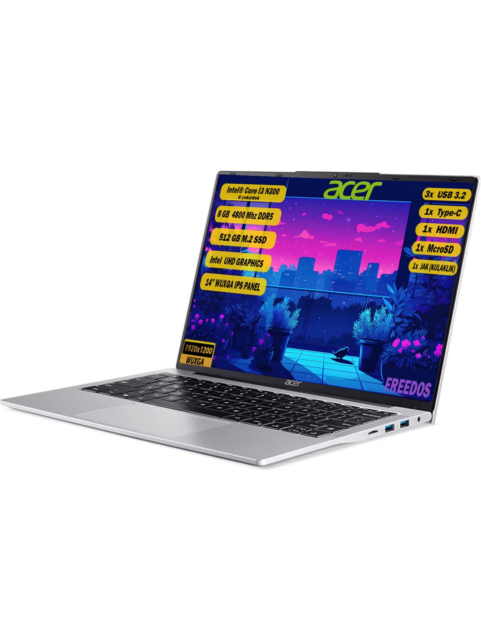 Acer Aspire Intel Core i3-N300 8 GB 512 GB SSD Freedos 14