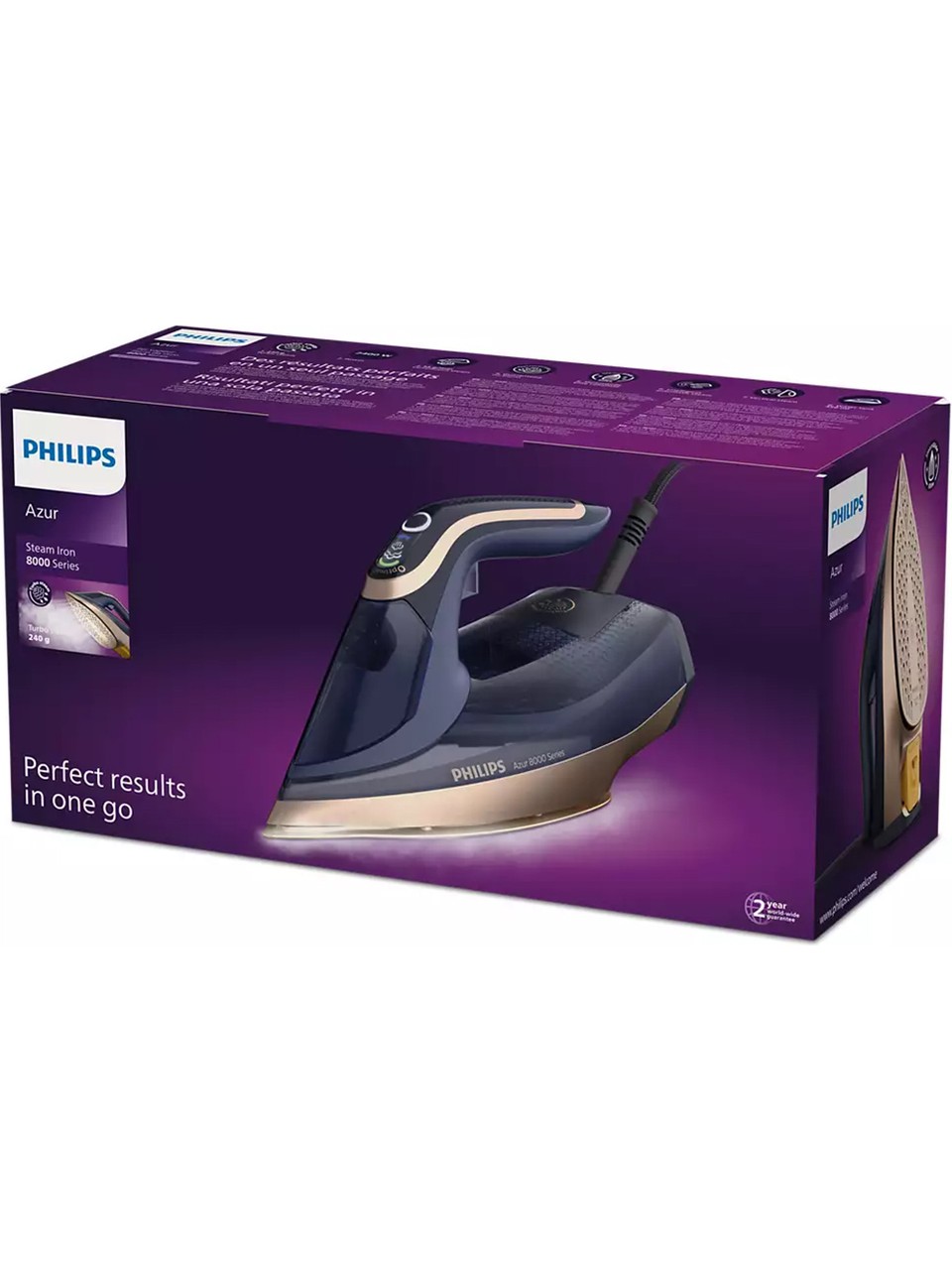 Philips DST805020 8000 Serisi Azur Buharlı Ütü, 3000 W, 260 g Turbo Şok Buhar, 85 gdk Sürekli Buhar, Sıfır Yanık Riski, 50 ml Su Haznesi