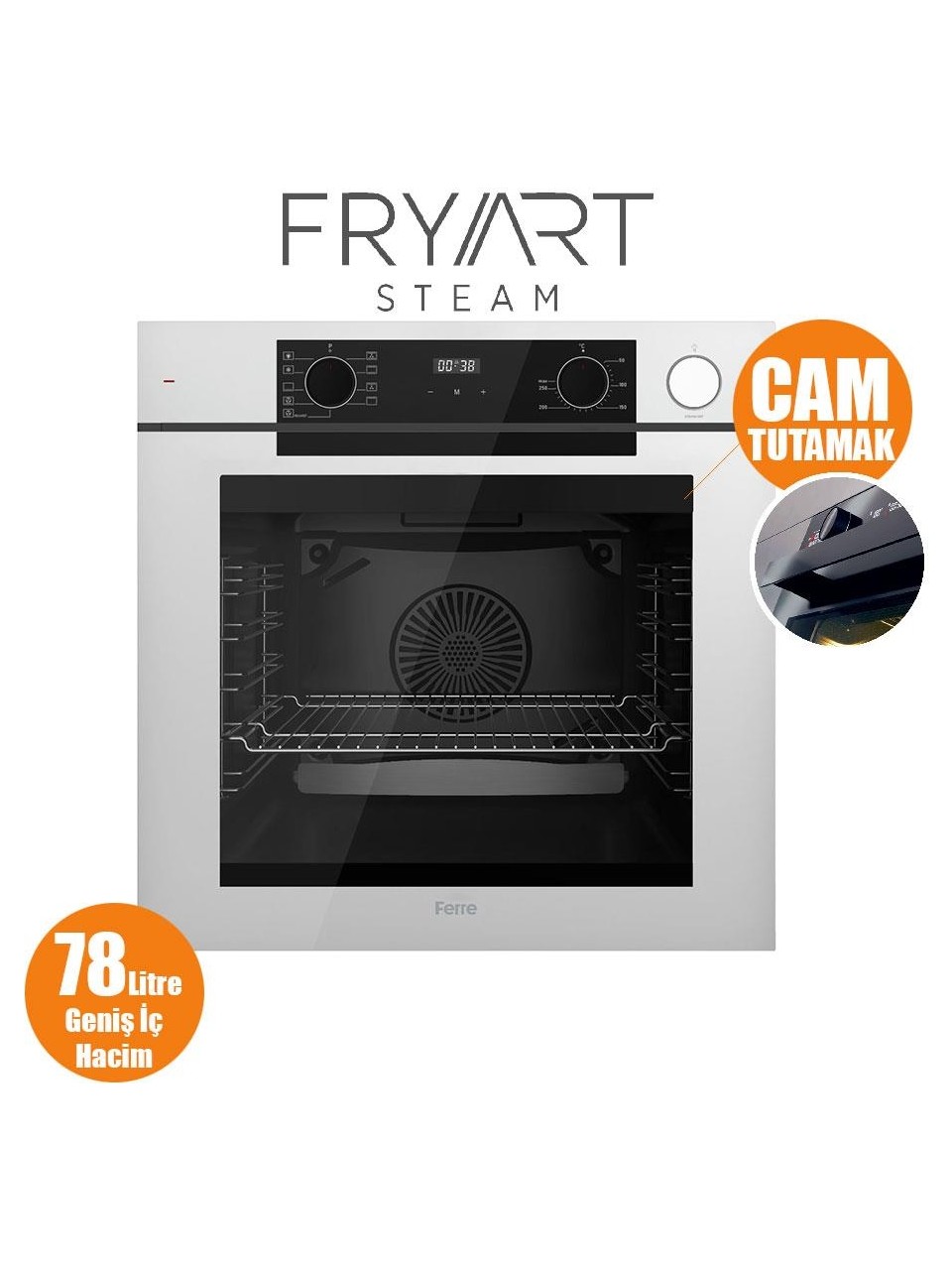Ferre Steamart-Fryart-Sılentart Serisi Beyaz Set (SC406-WFA + QEP64CB +D064-SA) - Döküm Izgara  65 cm Ocak