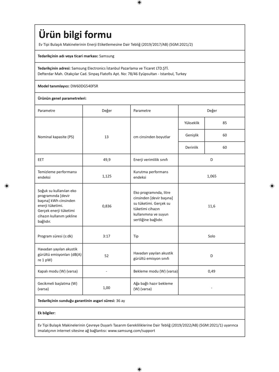 resimler/genel/Samsung DW60DG540FSRTR 4 Programlı Bulaşık Makinesi, D Enerji Sınıfı