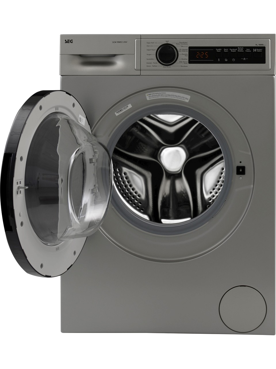 resimler/genel/SEG Scm 91M10 S Inv 9 Kg 1000 Devir Inverter Buharlı Yıkama Özellikli Gri Çamaşır Makinesi