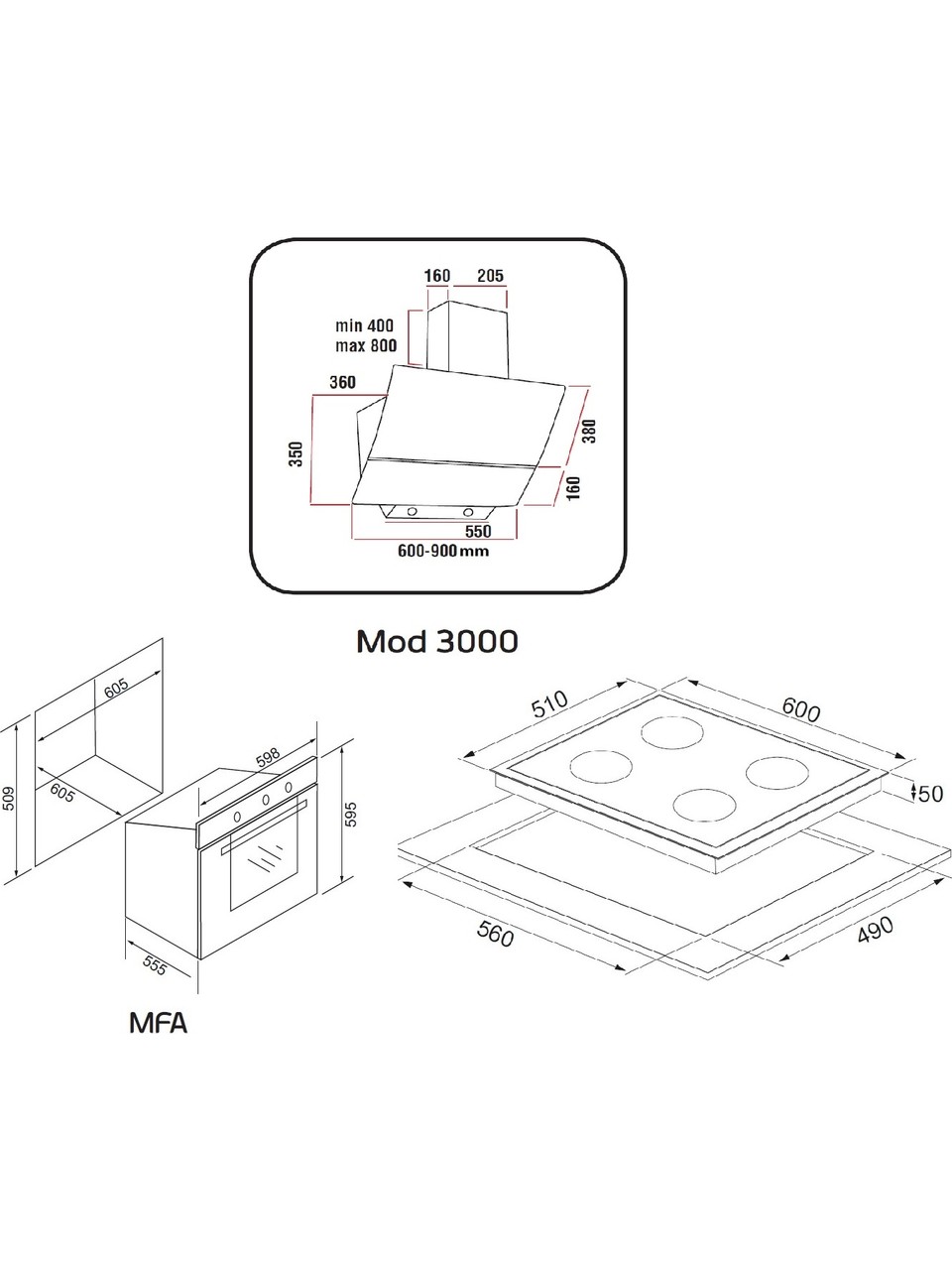 Alveus Premium 3'lü Siyah Ankastre Set (MOD3000-GLS640-MFA627)