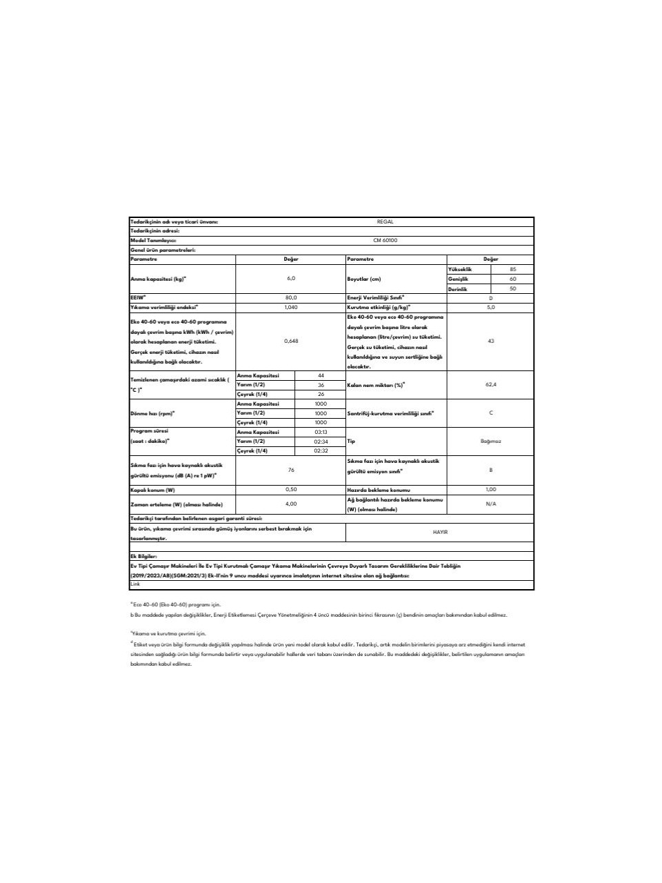 resimler/genel/Regal cm 60100 Çamaşır Makinesi