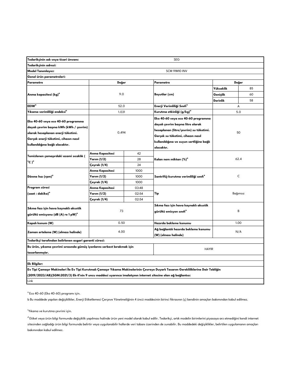 resimler/genel/SEG Scm 91M10 Inv 9 Kg 1000 Devir Çamaşır Makinesi