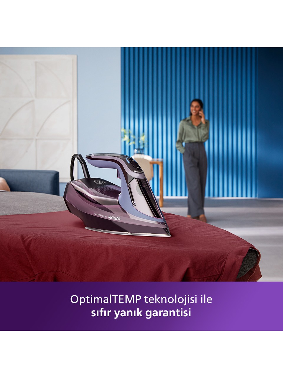 Philips 8000 Serisi Azur Buharlı Ütü, 3000W, SteamGlide Elite Taban, Otomatik Kapanma, 240 g Şok Buhar, Sıfır Yanık Garantisi