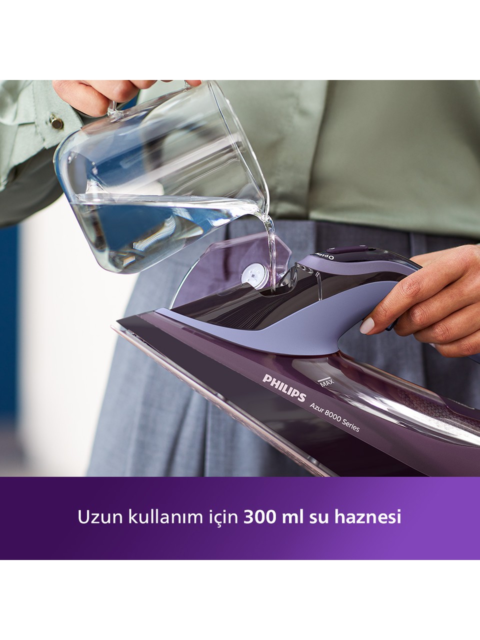 resimler/genel/Philips 8000 Serisi Azur Buharlı Ütü, 3000W, SteamGlide Elite Taban, Otomatik Kapanma, 240 g Şok Buhar, Sıfır Yanık Garantisi