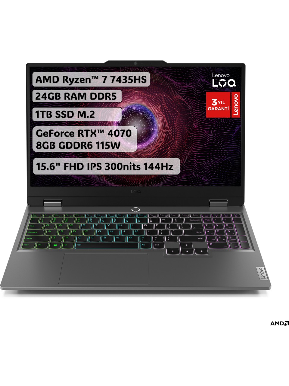 Lenovo LOQ AMD Ryzen 7 7435HS 24GB 1TB SSD RTX4070 Freedos 15.6