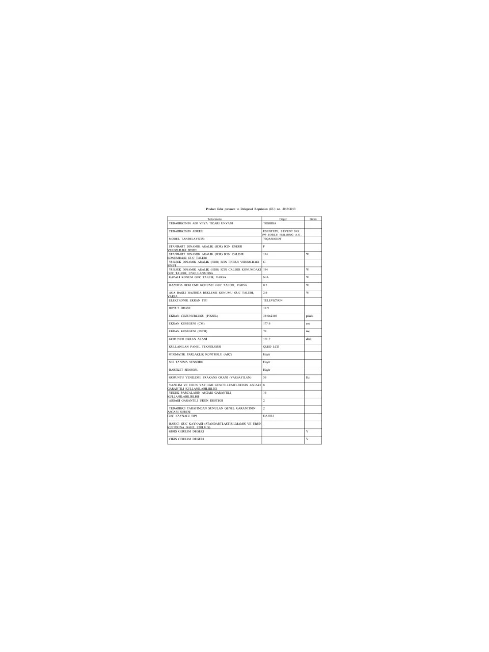 Toshiba 70QA5D63DT 70