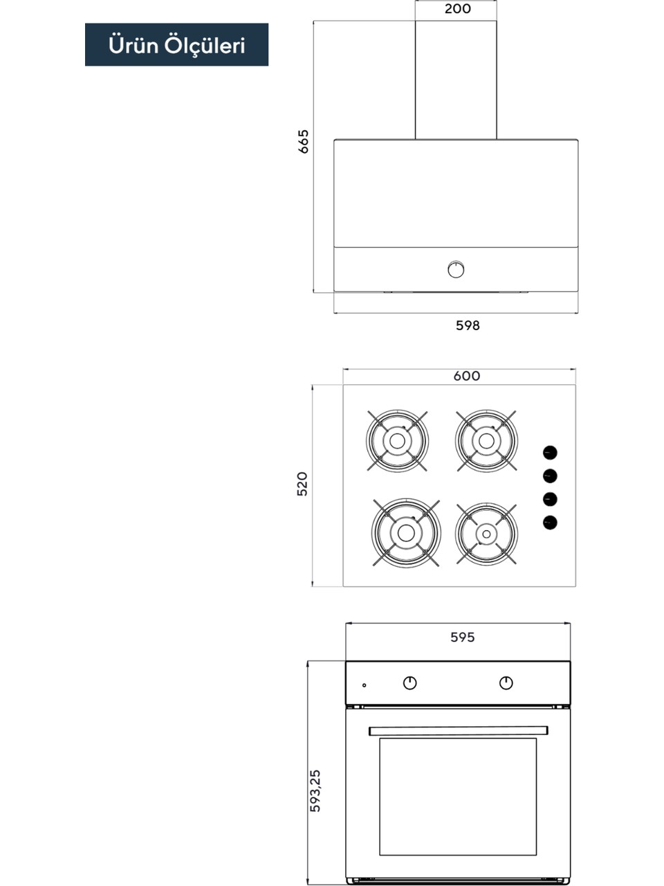 Kumtel Home Siyah Cam Ankastre Set (DA6-830 Davlumbaz + KO-40 TAHDF Ocak+ B66-S2 Fırın)
