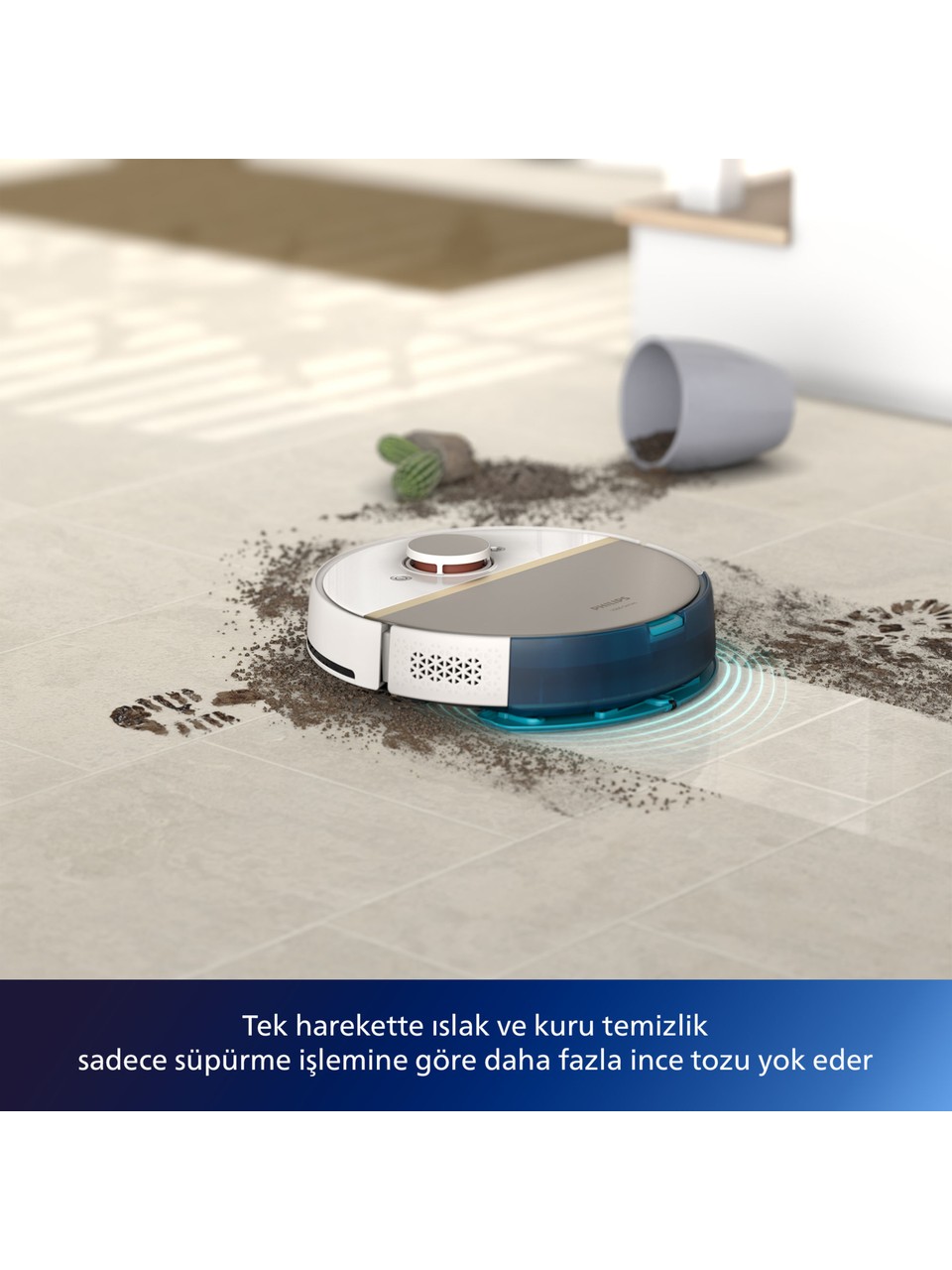 resimler/genel/Philips XU700002 7000 Serisi HomeRun Aqua Islak Kuru Robot Süpürge, Sarj İstasyonlu, İpek Beyaz ve Altın Sarısı