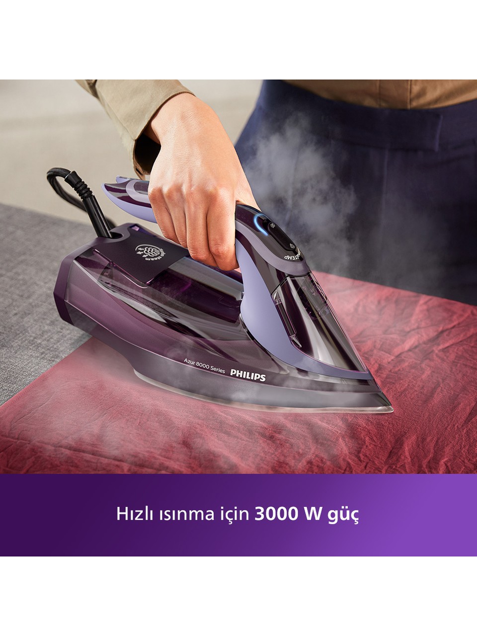 resimler/genel/Philips 8000 Serisi Azur Buharlı Ütü, 3000W, SteamGlide Elite Taban, Otomatik Kapanma, 240 g Şok Buhar, Sıfır Yanık Garantisi