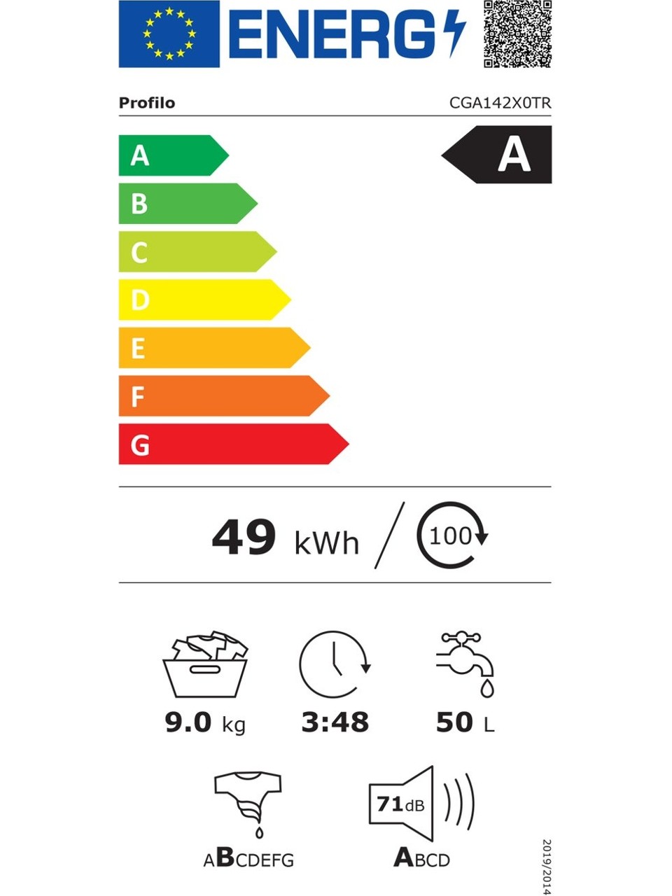 Profilo CGA142X0TR A Enerji Sınıfı 9 kg 1200 Devir Çamaşır Makinesi