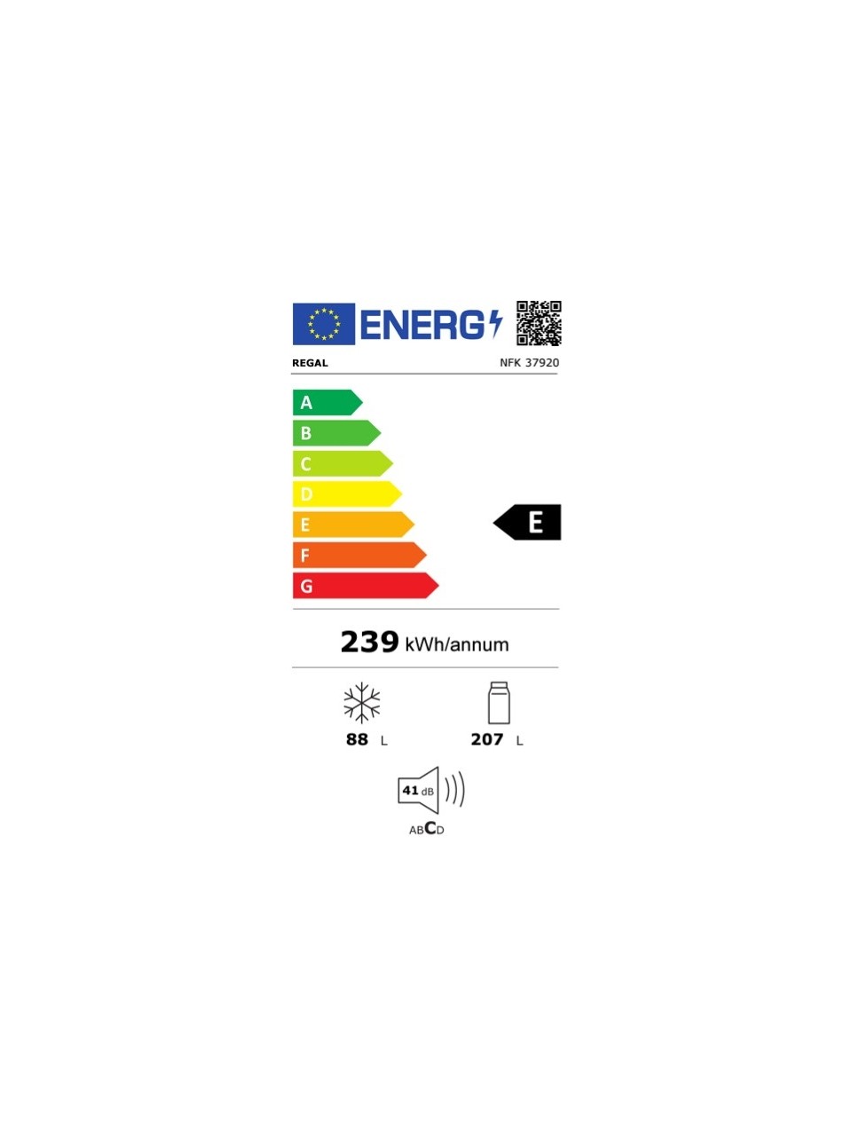 Regal Nfk 37920 E Enerji Sınıfı 294 Lt No Frost Kombi Buzdolabı