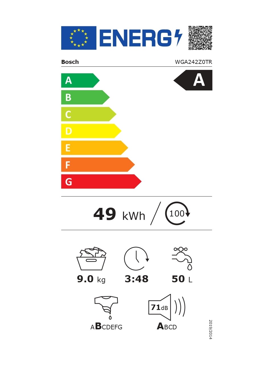 resimler/genel/Bosch WGA242Z0TR A Enerji Sınıfı 9 kg 1200 Devir Çamaşır Makinesi