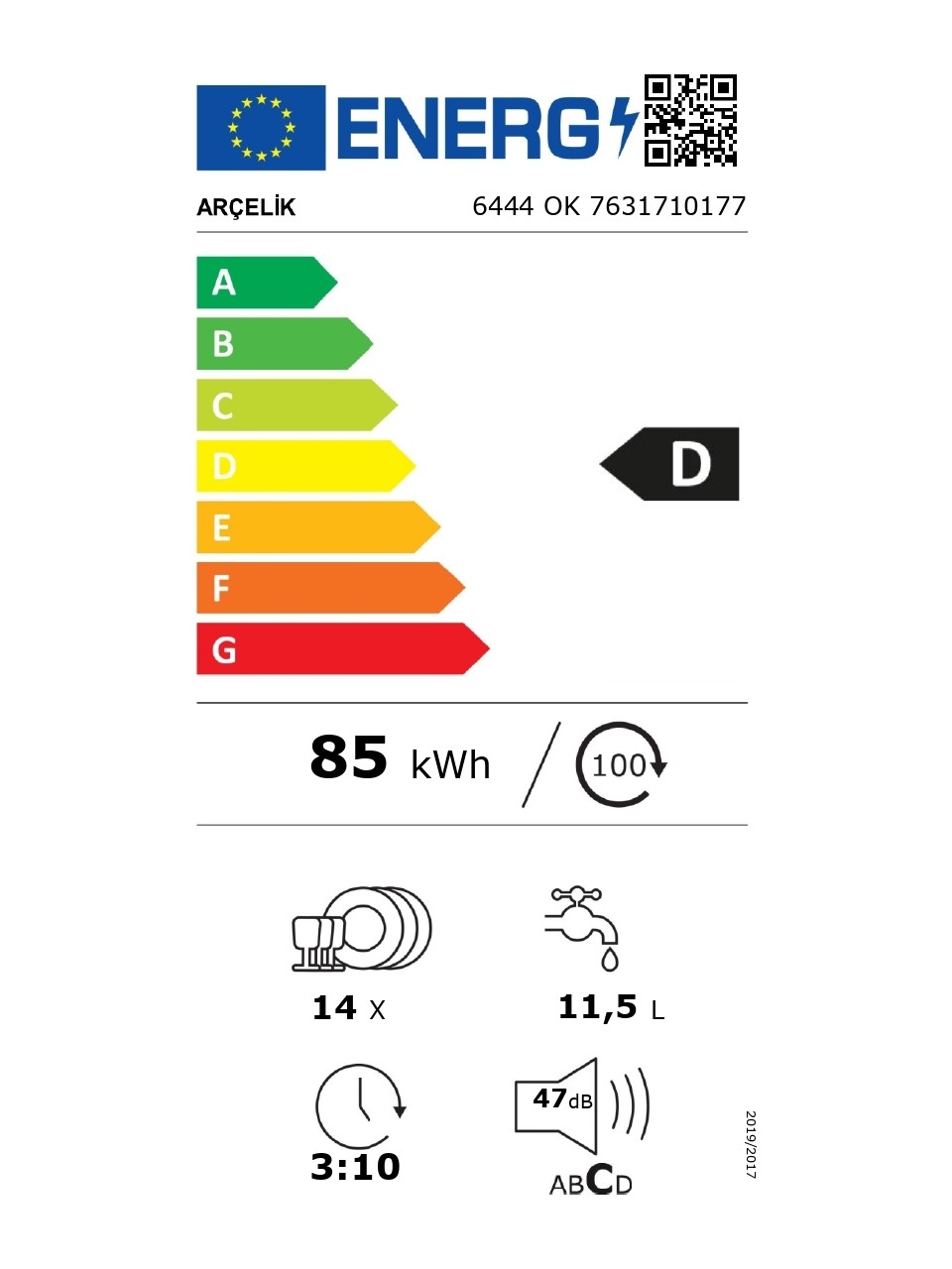 resimler/genel/Arçelik 6444 Ok D Enerji Sınıfı 4 Programlı Bulaşık Makinesi