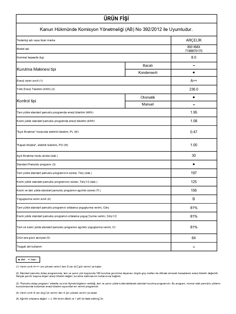 resimler/genel/Arçelik 800 Kmx Kurutma Teknolojili Isı Pompalı Kurutma Makinesi