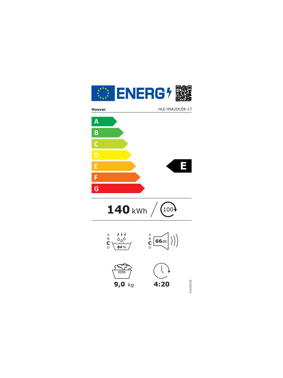 resimler/genel/Hoover HLE H9A2DCER-17 9 kg Wi-Fi + Bluetooth Bağlantılı Isı Pompalı Kurutma Makinesi