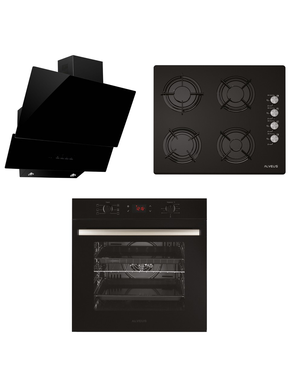 Alveus Premium 3'lü Siyah Ankastre Set (MOD3000-GLS640-MFA627)