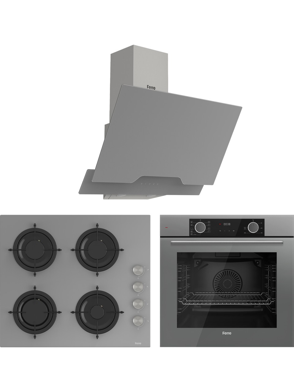 Ferre Fryart Cs Serisi Gri Ankastre Cam Set (D065 + CS208 + XE63CPR)
