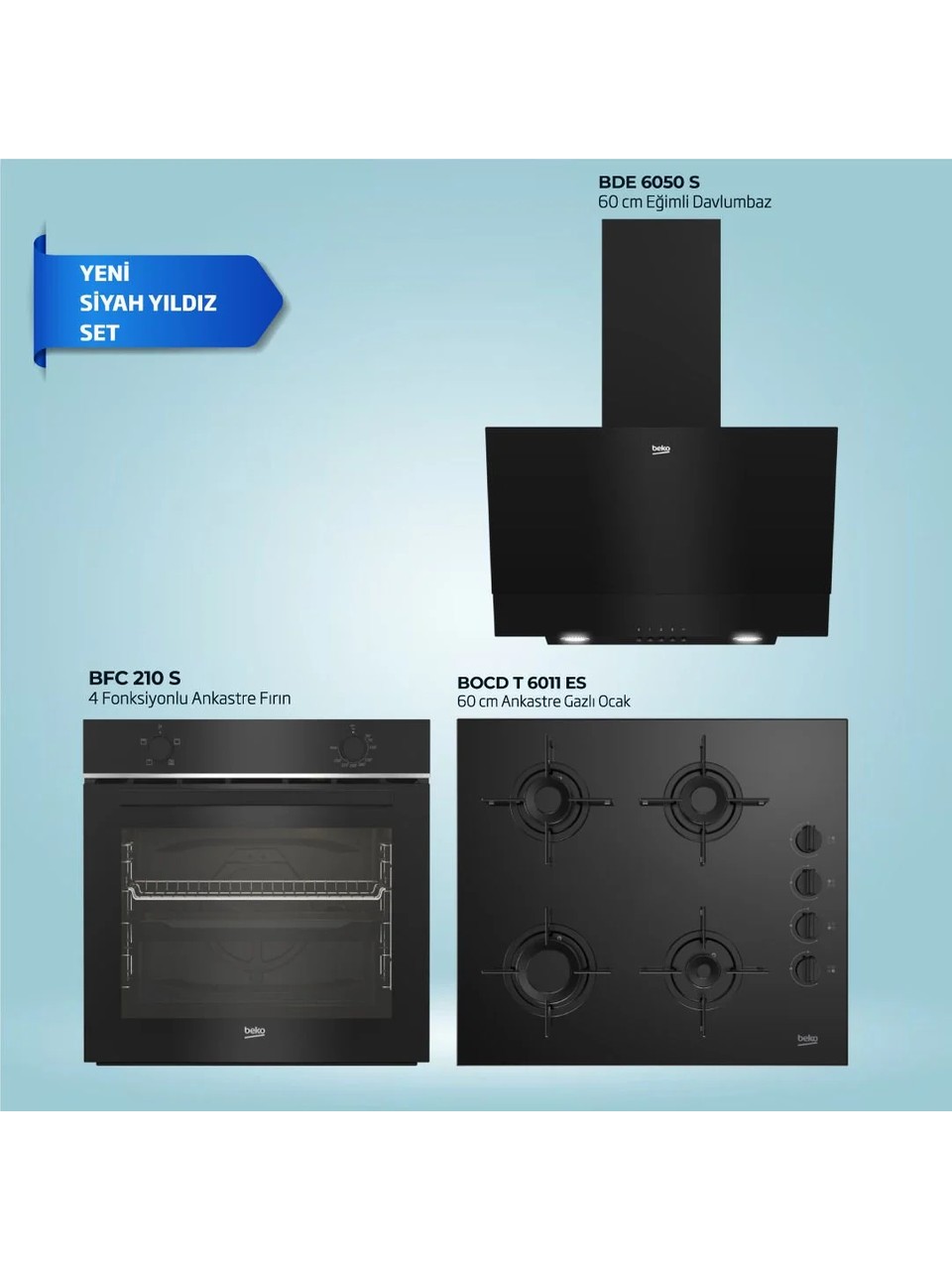 Beko Black Star 3'lü Ankastre Set 5 ( Bfc 210 S - Bocd T 6011 Es - Bde 6050 S )