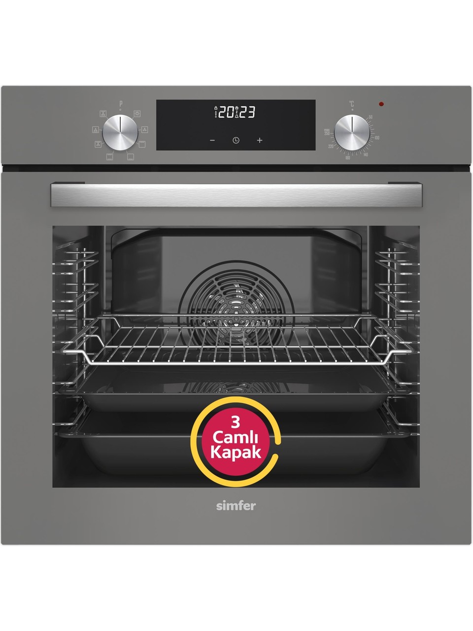 Simfer 9 Fonksiyon Qs Dijital Gri Ankastre Set (8223 Fırın + 3538 Ocak + 8736 Davlumbaz)
