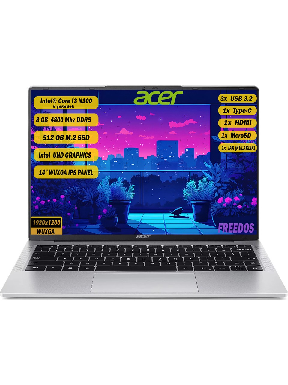 Acer Aspire Intel Core i3-N300 8 GB 512 GB SSD Freedos 14