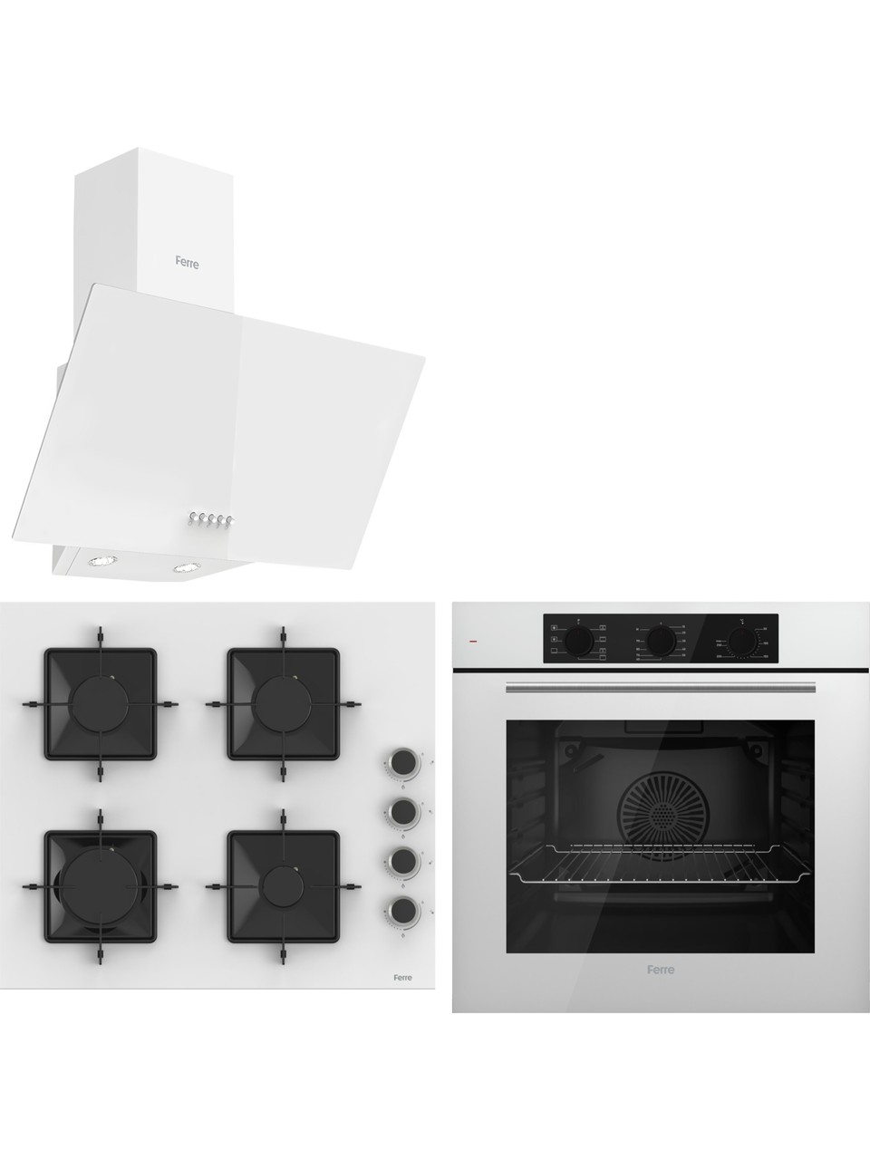 Ferre QBL62CB - SS206 -D087 60 cm Beyaz Cam Turbolu Ankastre Set -Yeni 2025