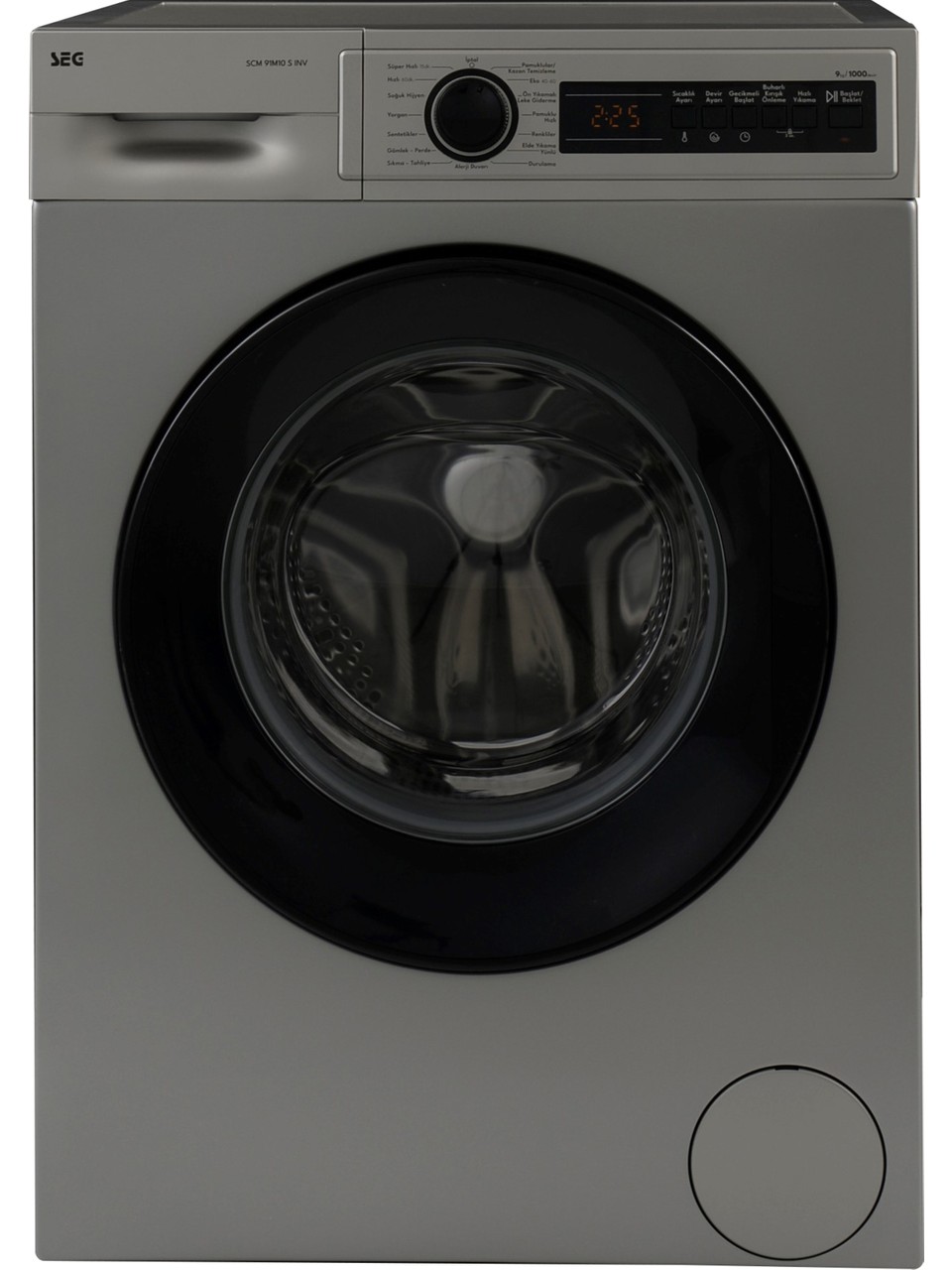 SEG Scm 91M10 S Inv 9 Kg 1000 Devir Inverter Buharlı Yıkama Özellikli Gri Çamaşır Makinesi