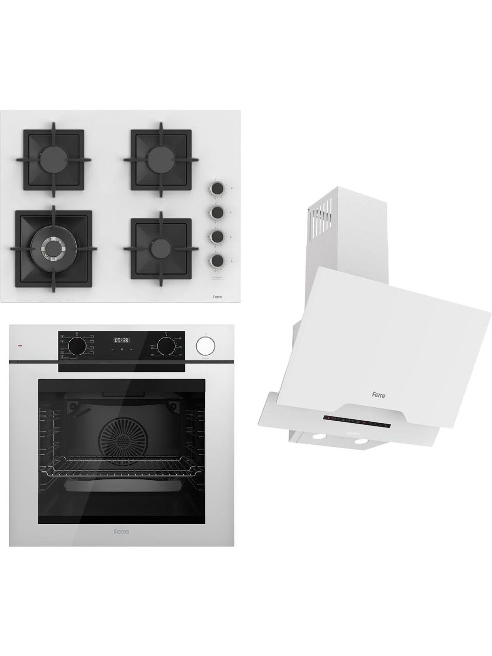Ferre Steamart-Fryart-Sılentart Serisi Beyaz Set (SC406-WFA + QEP64CB +D064-SA) - Döküm Izgara  65 cm Ocak