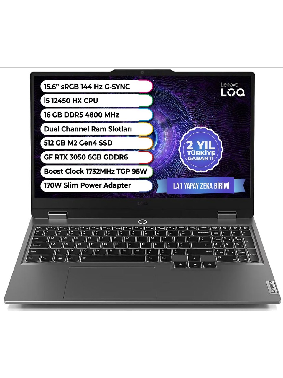 Lenovo Loq Intel Core I5-12450HX 16GB 512GB SSD Rtx™ 3050 6gb 15,6