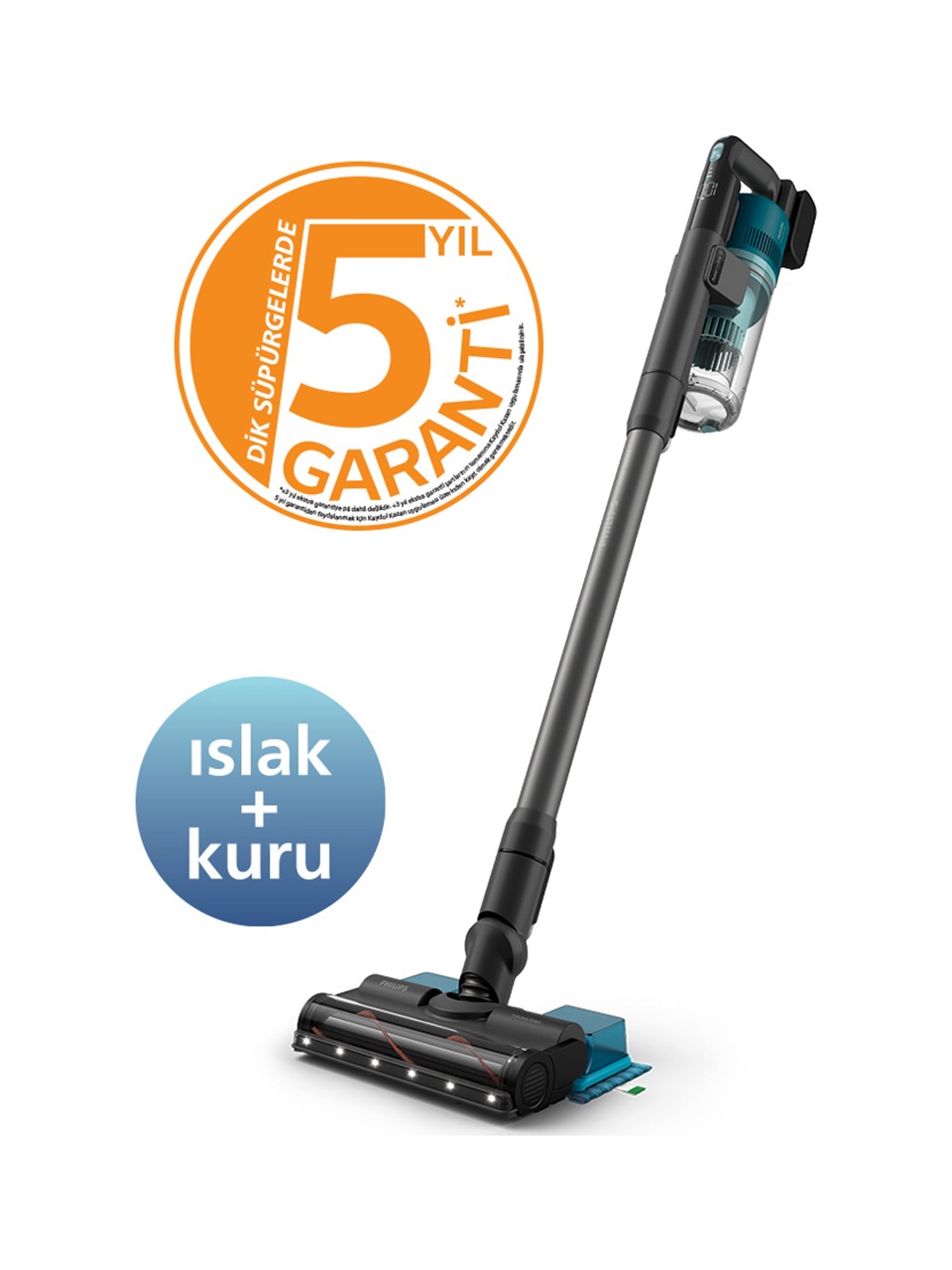 Philips 6000 Serisi Kablosuz Dikey Süpürge, PowerCyclone 11, Aqua Modül ile Kolay Mop, TriActive LED Başlık, 64 Dakika Kullanım Süresi, XC655301 