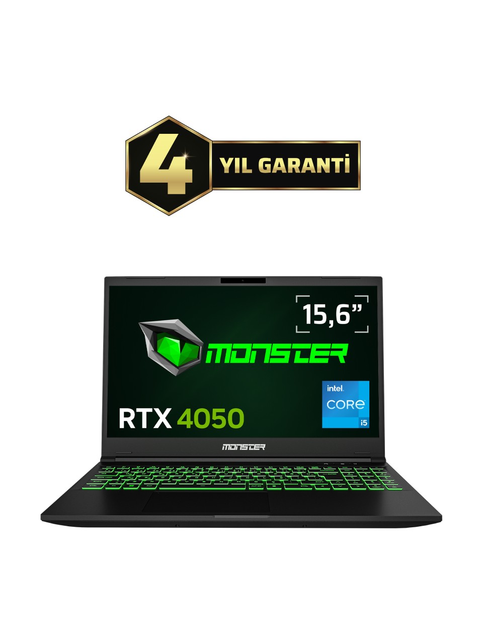 Monster Abra A5 V20.4.2 Intel Core i5 12450H 32 GB RAM 1 TB SSD 6 GB RTX 4050 FreeDOS 15,6